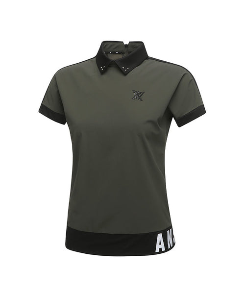 ANEW Golf: Women Back Zip Shoulder Tape Point Short T-Shirt - Khaki